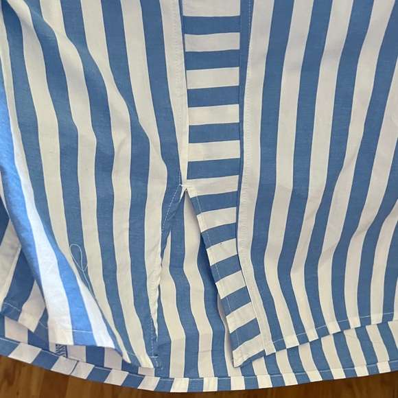 Classic Blue & White Striped womwns Button-Up Shirt - Picture 7 of 9